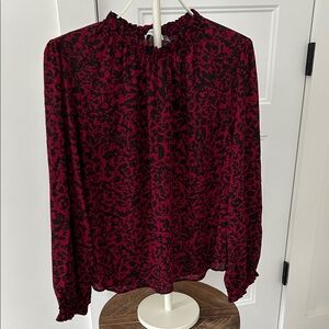Calvin Klein Red and Black Printed Long-Sleeve Blouse